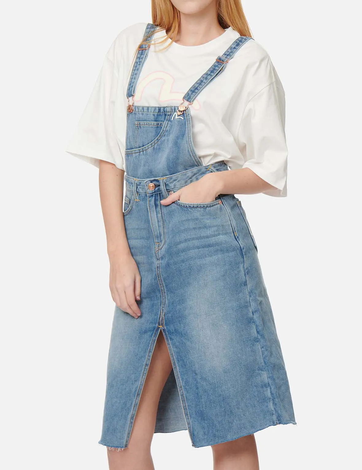 Seagull and Logo Print Denim Dungaree Dress sold by Evisu product image thumbnail 3