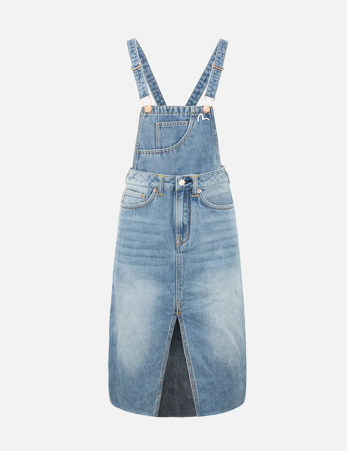 Seagull and Logo Print Denim Dungaree Dress sold by Evisu