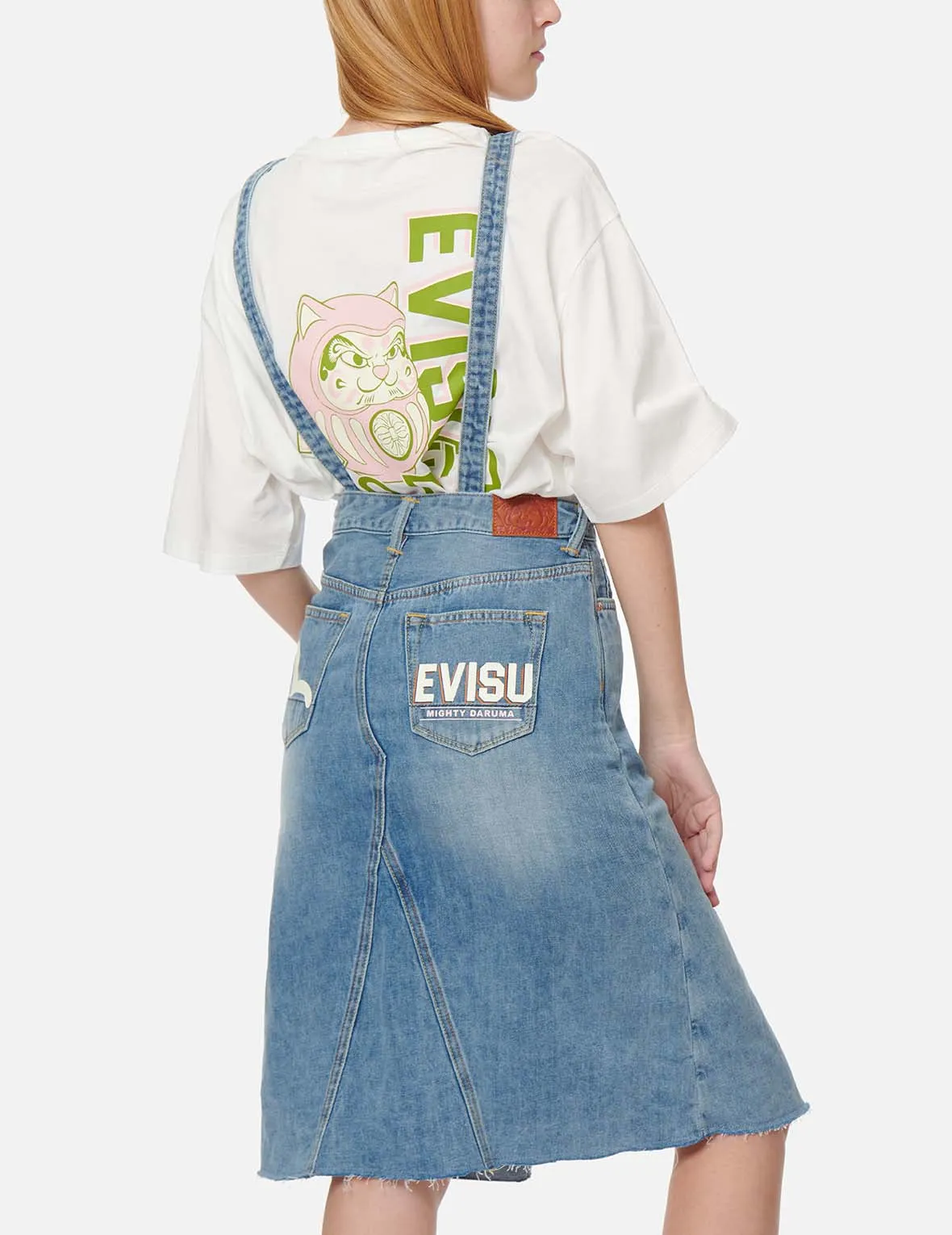 Seagull and Logo Print Denim Dungaree Dress sold by Evisu product image thumbnail 4