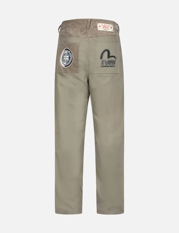 Seagull and Kamon Print Straight Fit Chino Pants made by Evisu