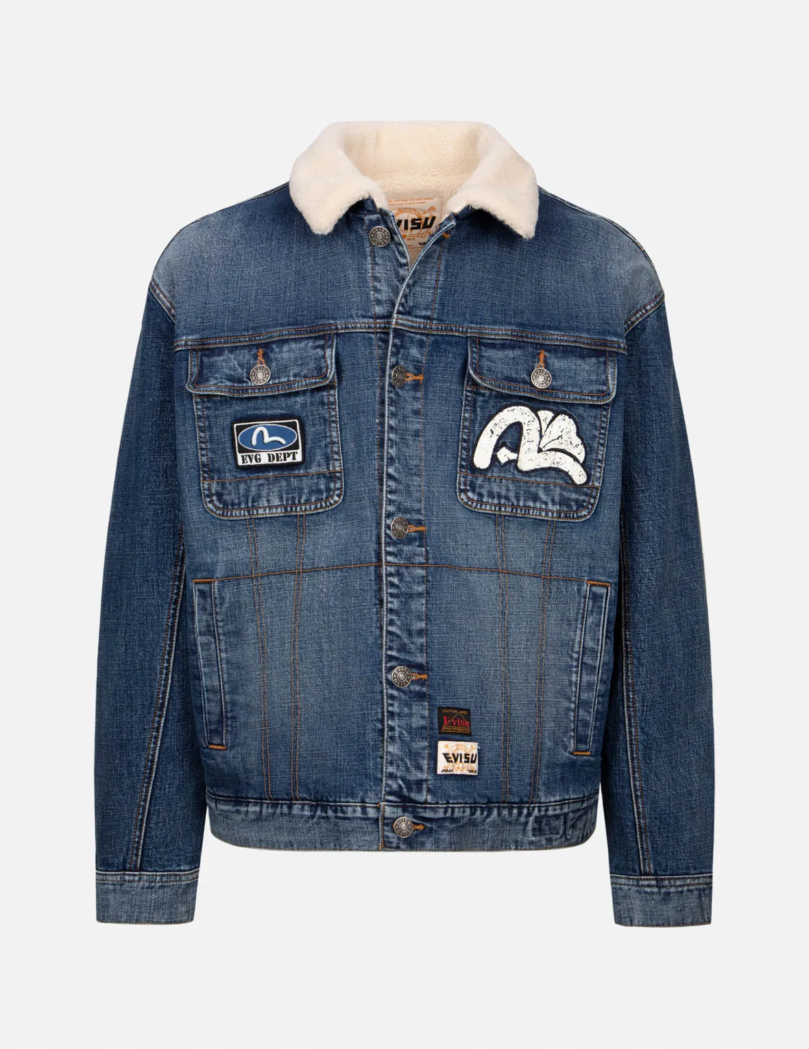 Peeping Godhead and Oil Drum Print Loose Fit Sherpa Denim Jacket sold by Evisu product image thumbnail 2