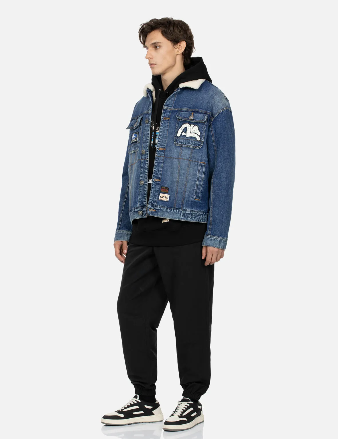 Peeping Godhead and Oil Drum Print Loose Fit Sherpa Denim Jacket sold by Evisu product image thumbnail 4