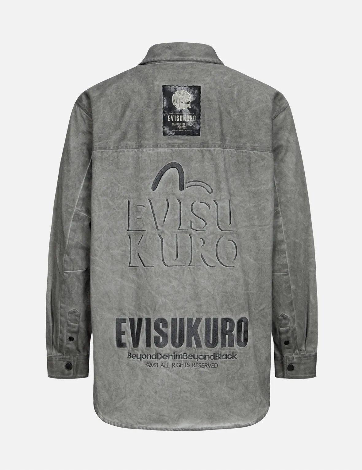 Monogram Embroidered Pockets Relaxed Fit Shirt Jacket sold by Evisu