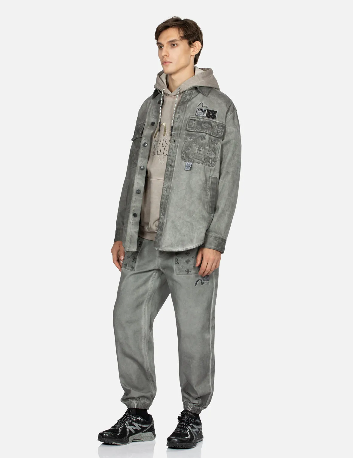 Monogram Embroidered Pockets Relaxed Fit Shirt Jacket sold by Evisu product image thumbnail 4