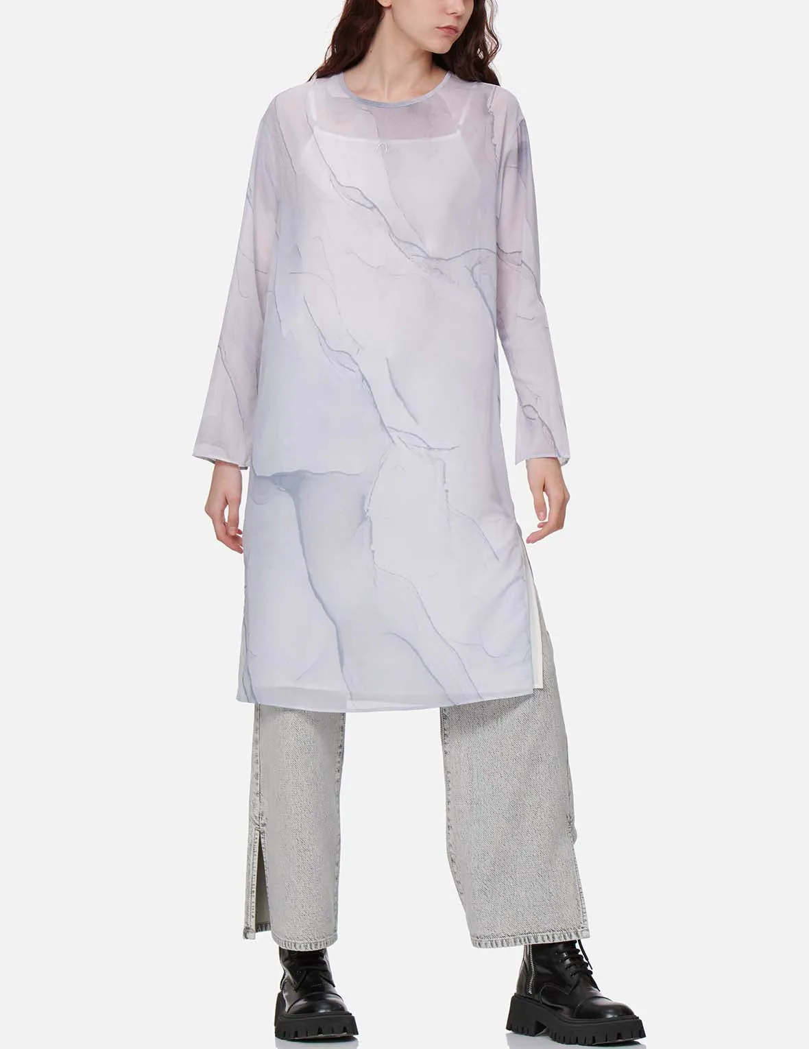 Marble-pattern Print Mesh Dress (with Inner Dress) sold by Evisu product image thumbnail 5