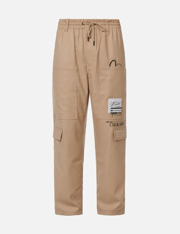 Logo Patch Wide Leg Cargo Pants sold by Evisu
