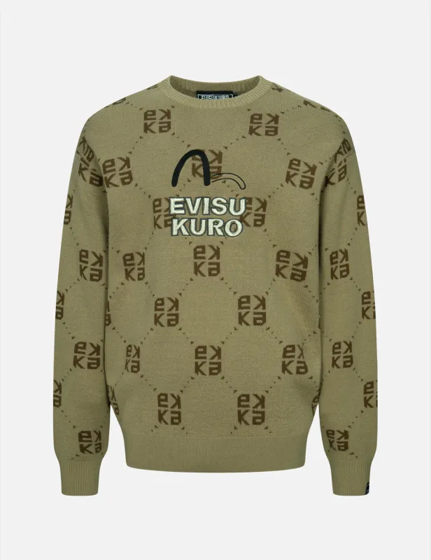 Logo Embroidery Monogram Jacquard Relaxed Fit Sweater sold by Evisu
