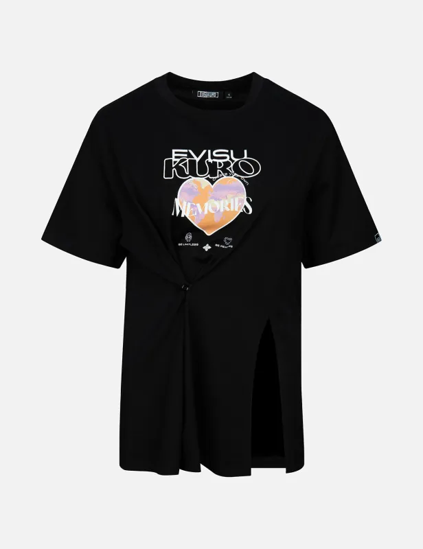 Logo and Heart Print Cut-out Relaxed Fit T-shirt sold by Evisu