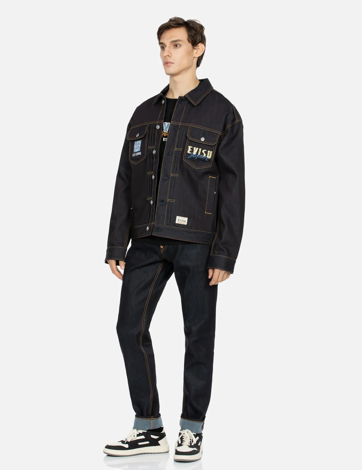 Kumadori Daruma Daicock Print and Embroidery Loose Fit Denim Jacket sold by Evisu product image thumbnail 4