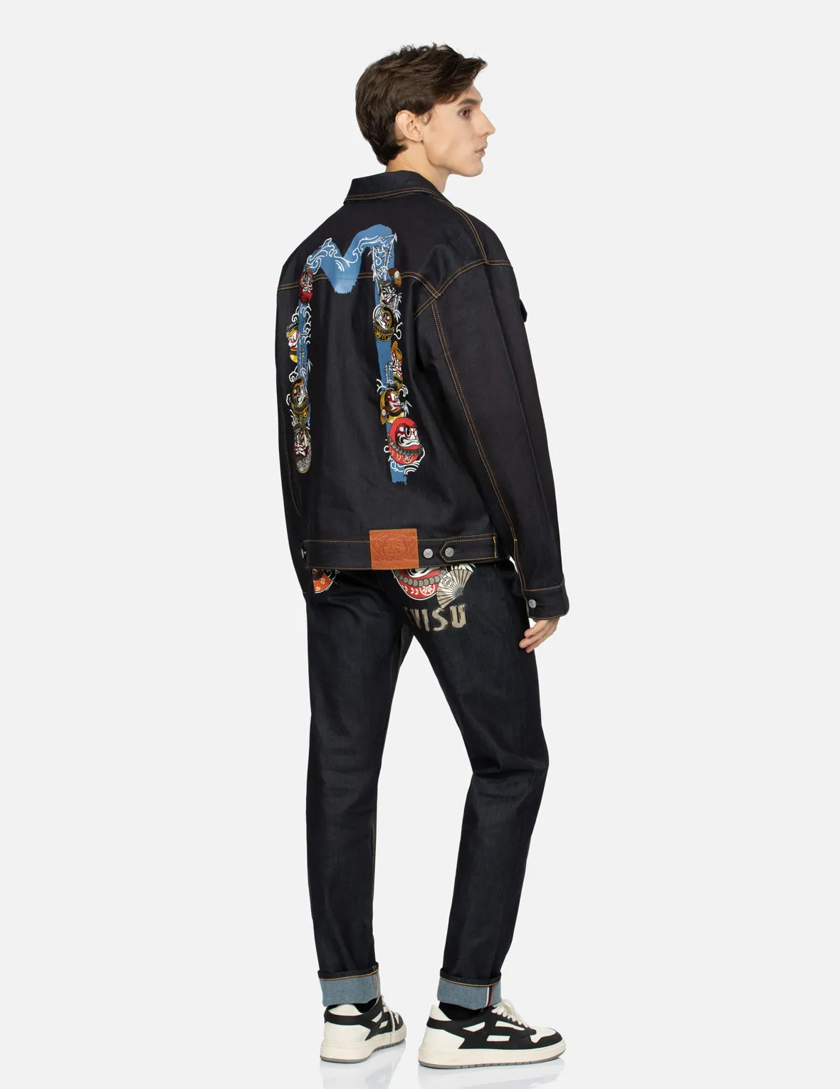 Kumadori Daruma Daicock Print and Embroidery Loose Fit Denim Jacket sold by Evisu product image thumbnail 3