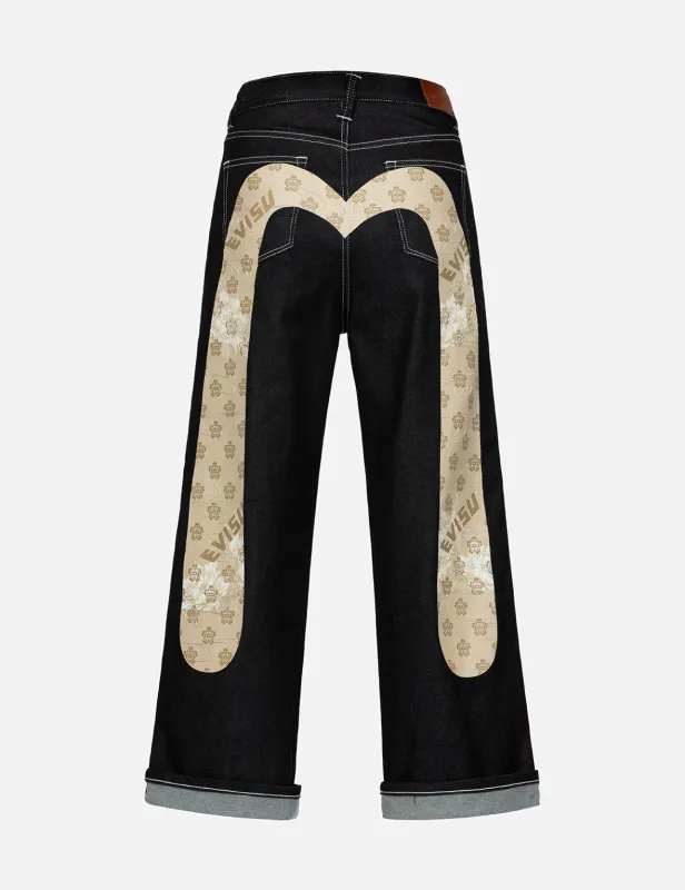 Kamon Jacquard Daicock Print Wide Leg Jeans sold by Evisu