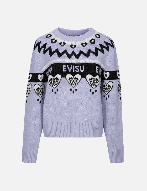 Kamon Heart Jacquard Loose Fit Sweater sold by Evisu