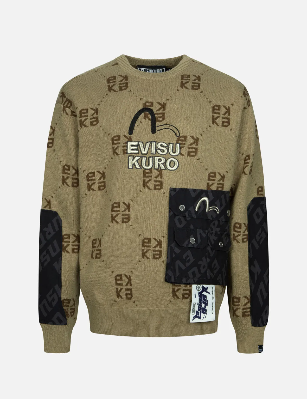 Jacquard Monogram and Patch Pocket Loose Fit Sweater sold by Evisu
