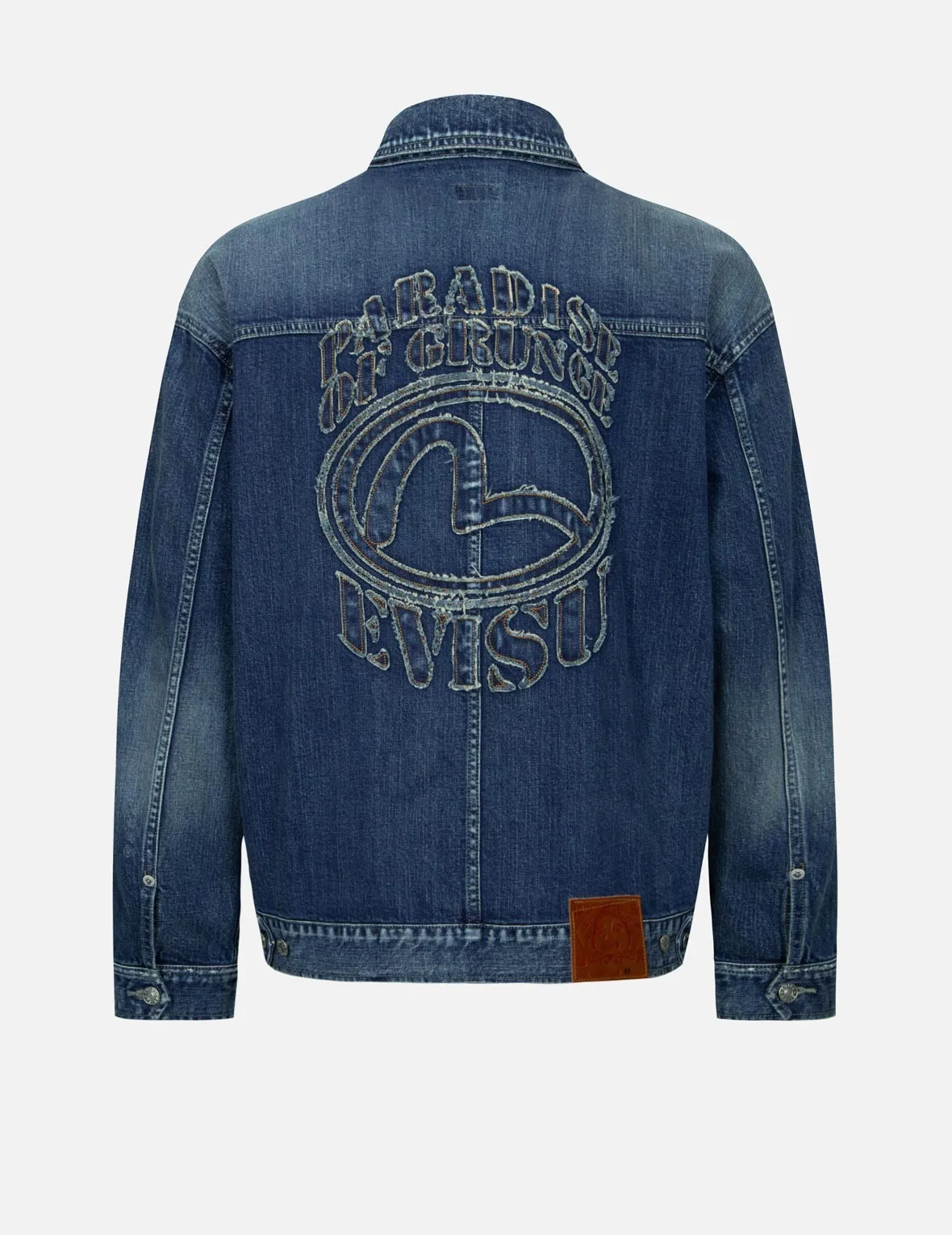 Grunge Style Logo and Seagull Appliqué Loose Fit Denim Jacket sold by Evisu