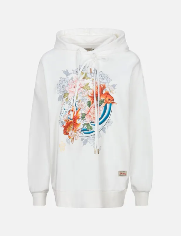 Goldfish and Floral Flow Print Oversized Hoodie sold by Evisu