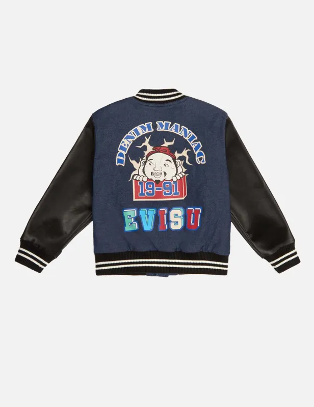 Godhead Print Regular Fit Padded Denim Baseball Jacket sold by Evisu