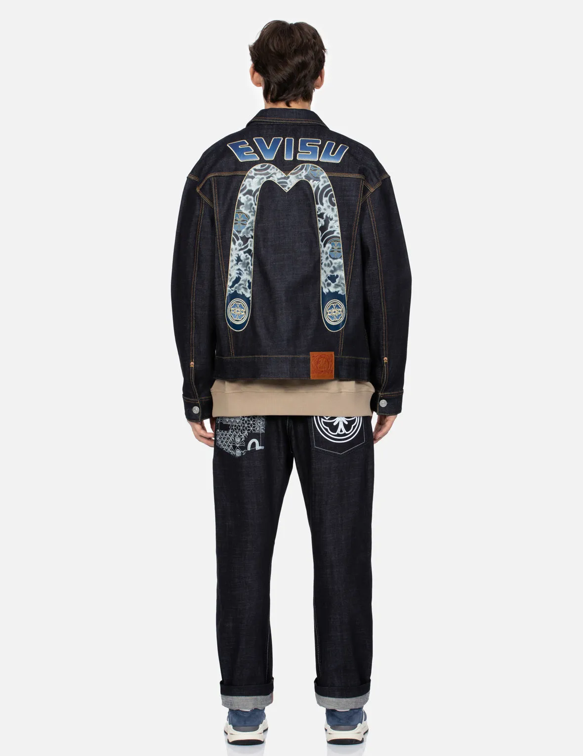 Cloud and Kamon-pattern Daicock Print Loose Fit Denim Jacket sold by Evisu product image thumbnail 5
