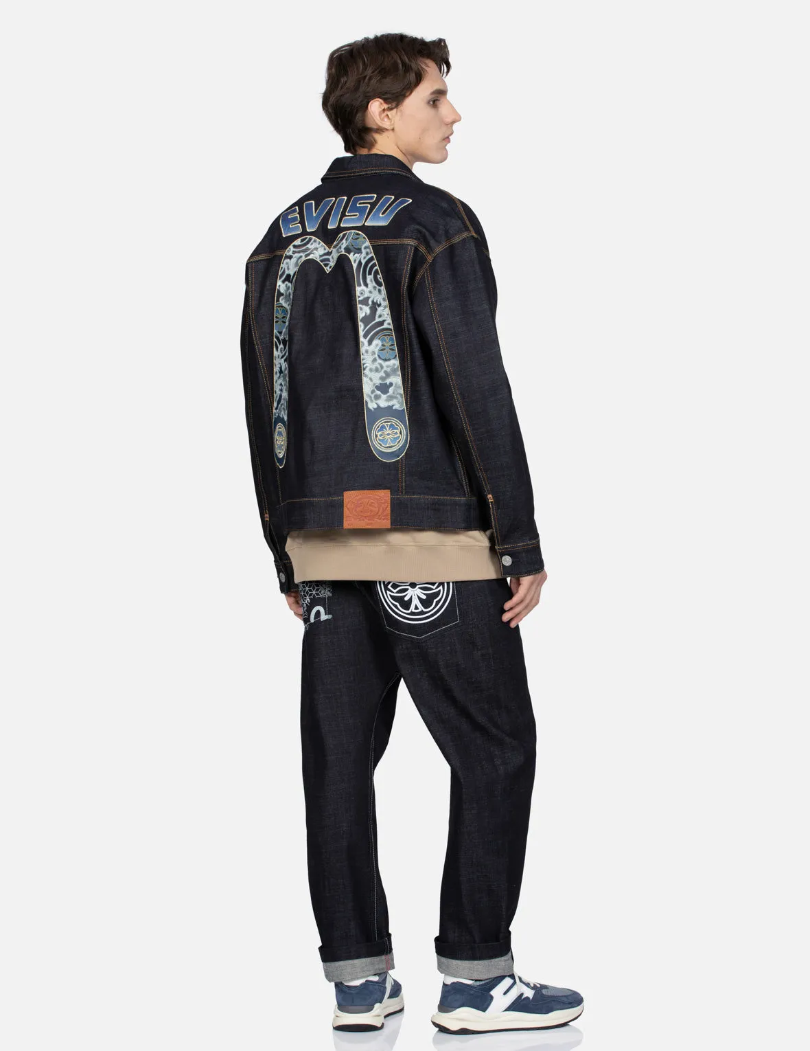 Cloud and Kamon-pattern Daicock Print Loose Fit Denim Jacket sold by Evisu product image thumbnail 3