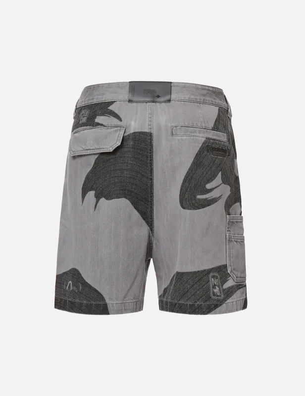 Brushstroke Effect Washed Denim Shorts sold by Evisu