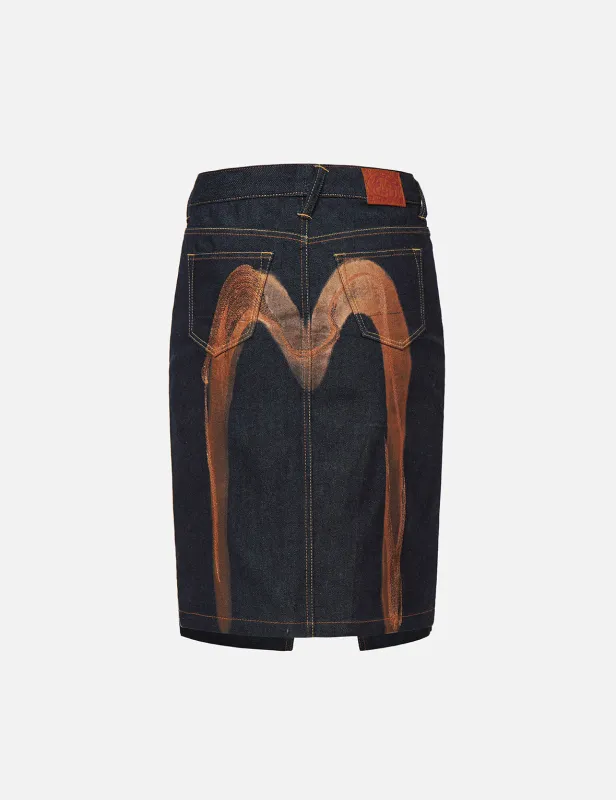 Brushstroke Daicock Split-Front Denim Pencil Skirt sold by Evisu
