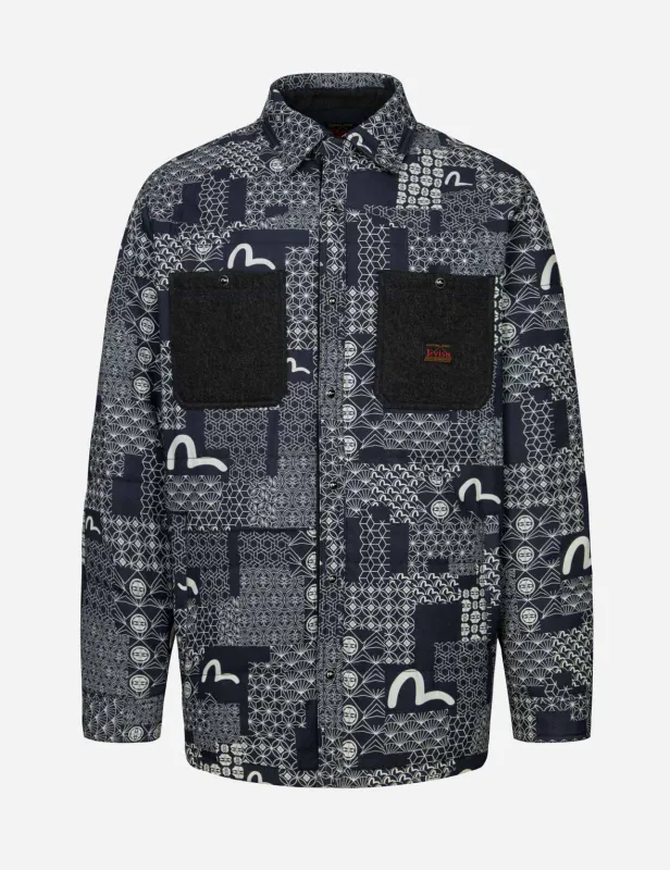 Allover Seagull and Kamon Print Loose Fit Padded Shirt Jacket sold by Evisu