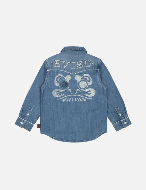 Spade Daruma and Logo Print Regular Fit Denim Shirt Jacket sold by Evisu