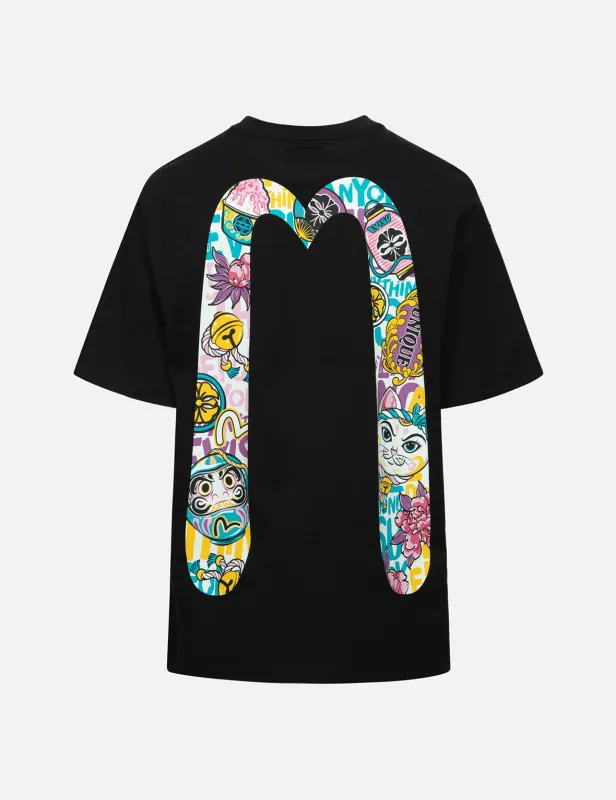 Daruma and Fortune Cat Print Daicock Oversized T-shirt sold by Evisu
