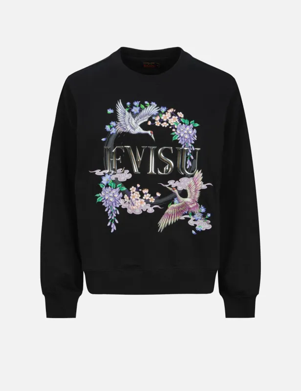 Cranes and Floral Embroidery with Logo Print Oversized Sweatshirt sold by Evisu