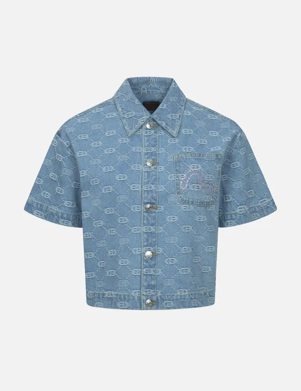 Allover Logo Jacquard and Rhinestone Seagull Fashion Fit Denim Shirt sold by Evisu