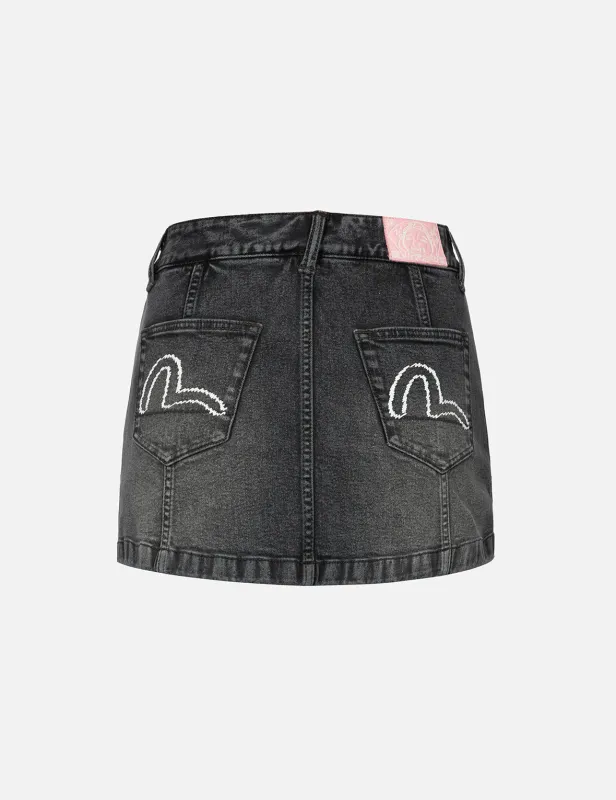 Seagull Embroidery Washed Fashion Fit Denim Skort sold by Evisu