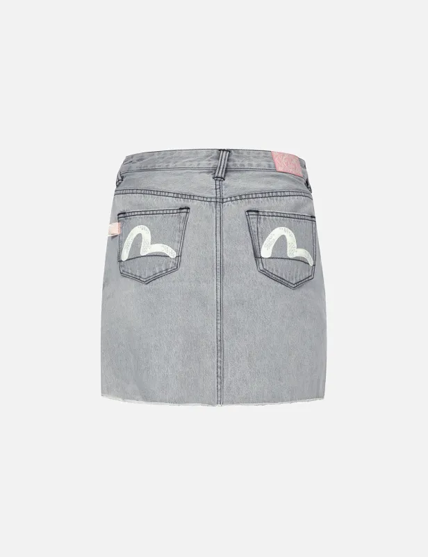 Distressed Seagull Appliqué Embroidery Fashion Fit Denim Skirt sold by Evisu