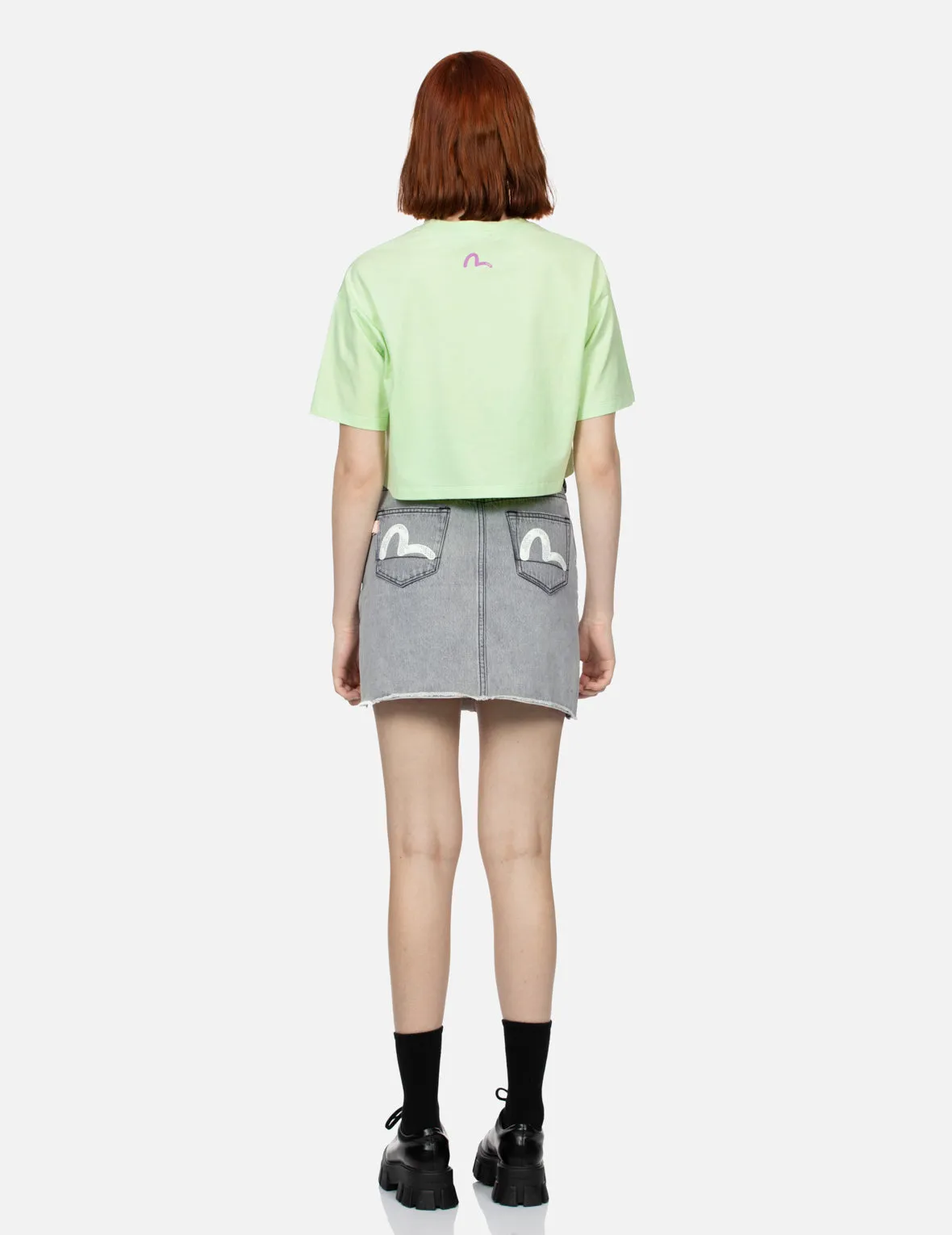 Distressed Seagull Appliqué Embroidery Fashion Fit Denim Skirt sold by Evisu product image thumbnail 5
