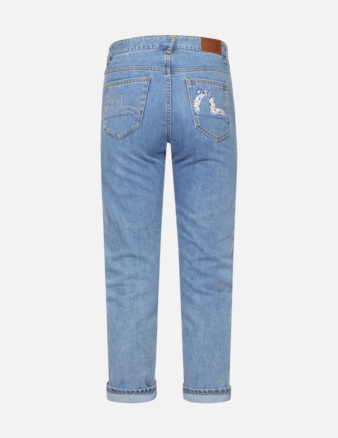 Seagull Embroidery and Wisteria Print Relax Fit Jeans sold by Evisu