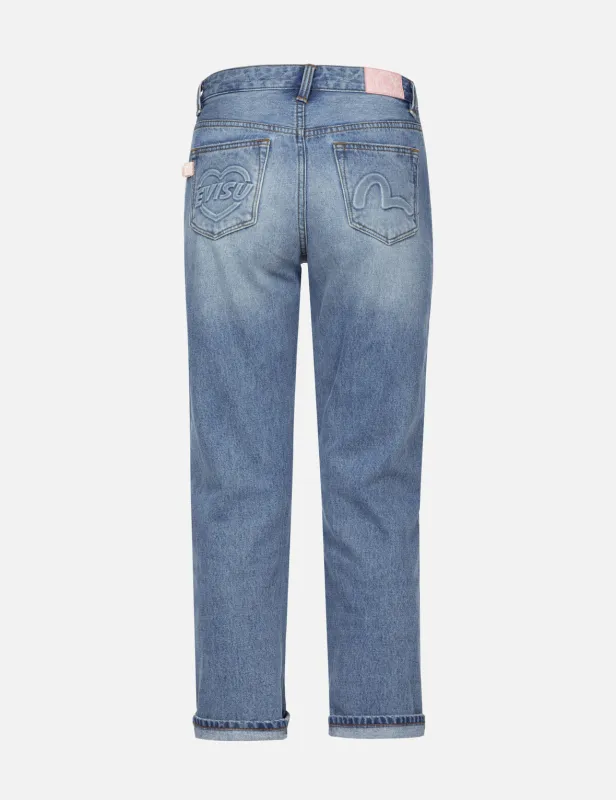 Seagull and Heart Embossed Fashion Fit Jeans sold by Evisu