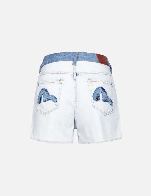 Seagull Appliqué Pocket Fashion fit Denim Shorts made by Evisu