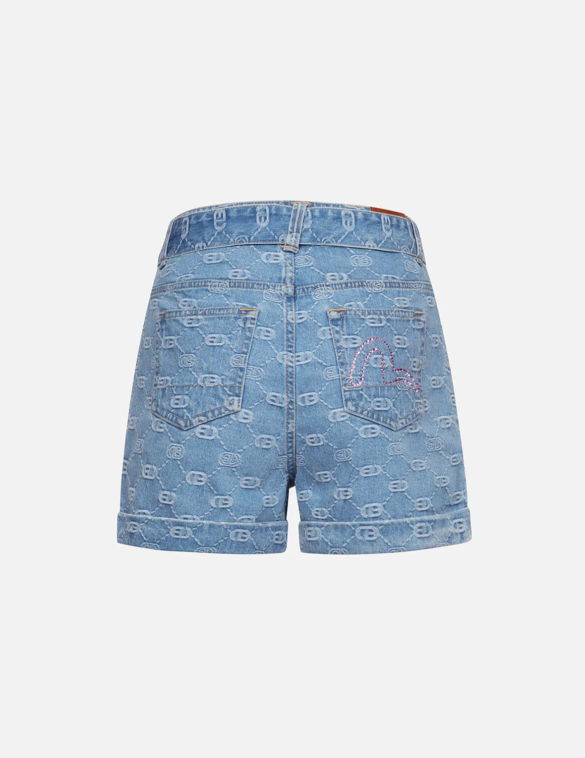 Allover Logo with Pink Diamond-Ironing Seagull Loose Fit Denim Shorts sold by Evisu product image thumbnail 2