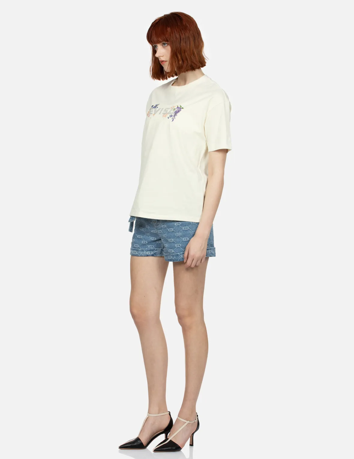 Allover Logo with Pink Diamond-Ironing Seagull Loose Fit Denim Shorts sold by Evisu product image thumbnail 3