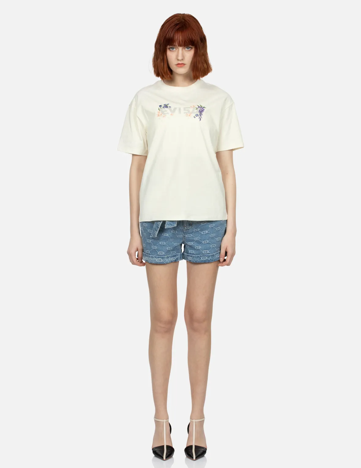 Allover Logo with Pink Diamond-Ironing Seagull Loose Fit Denim Shorts sold by Evisu product image thumbnail 5