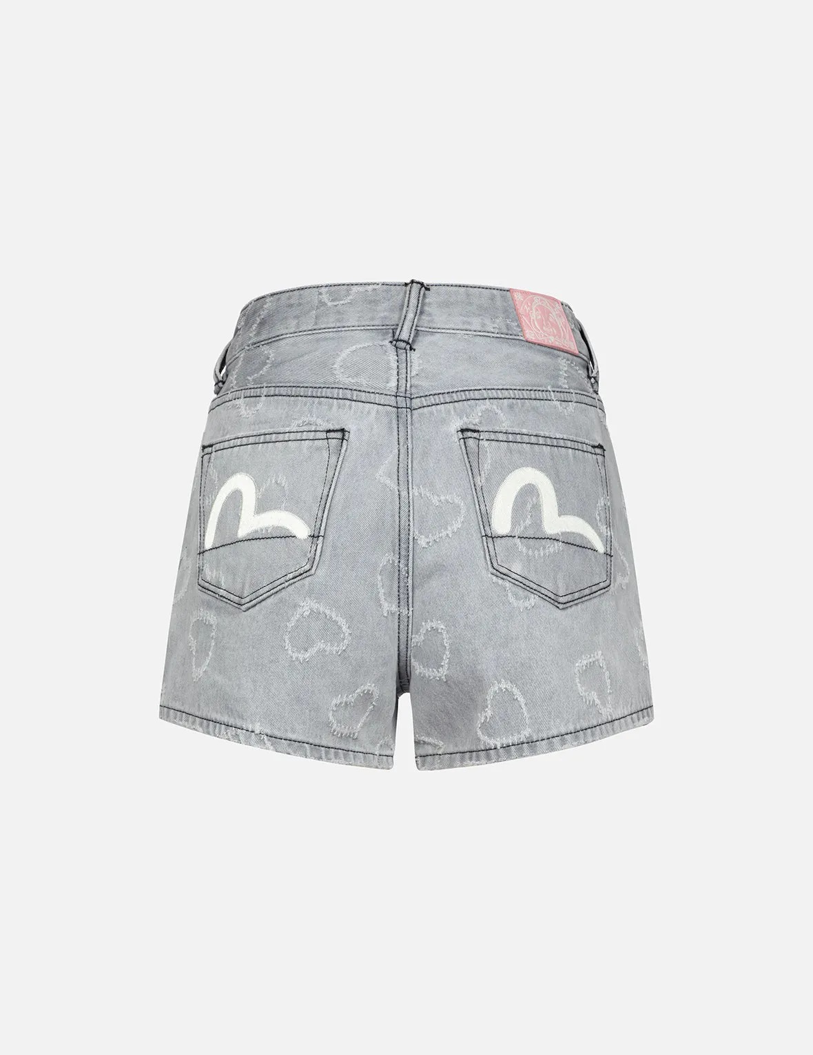 Seagull Embroidery and Allover Heart Fashion fit Denim Shorts sold by Evisu