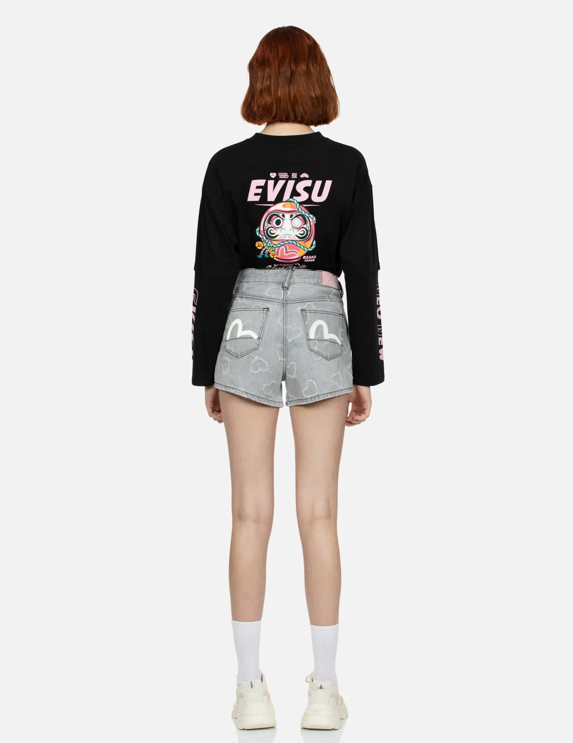 Seagull Embroidery and Allover Heart Fashion fit Denim Shorts sold by Evisu product image thumbnail 5