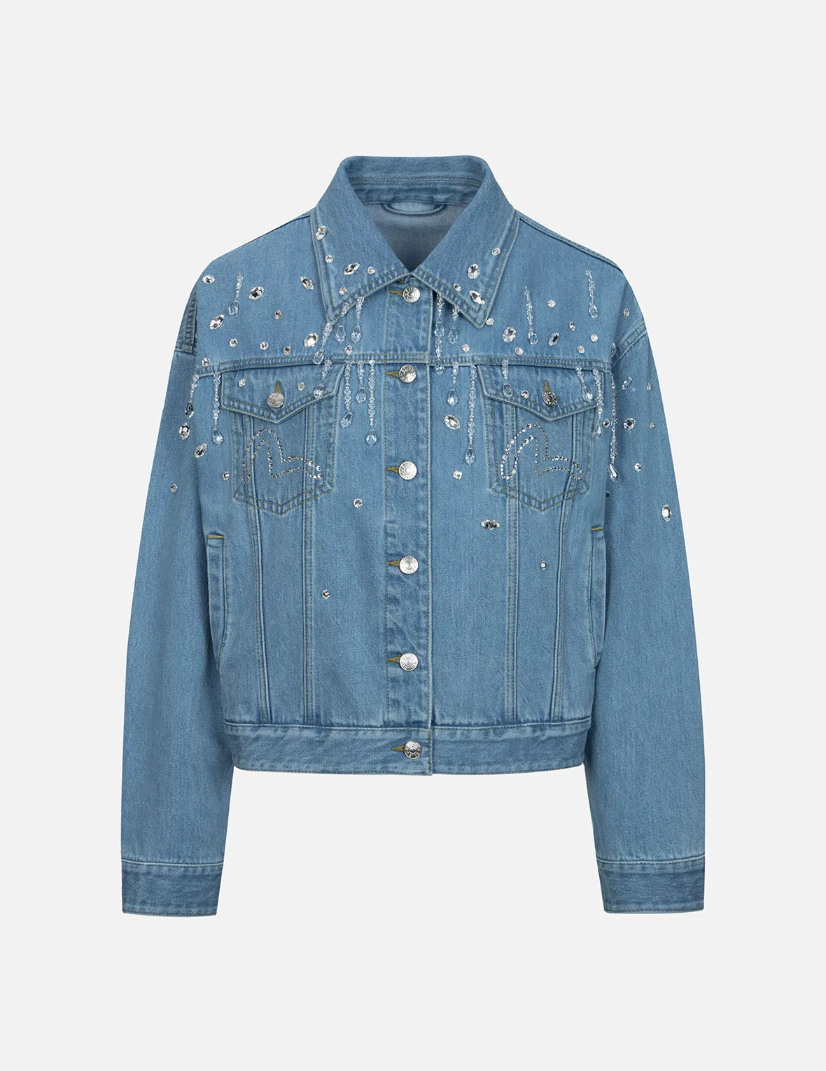Crystal Embellished Oversized Denim Jacket sold by Evisu