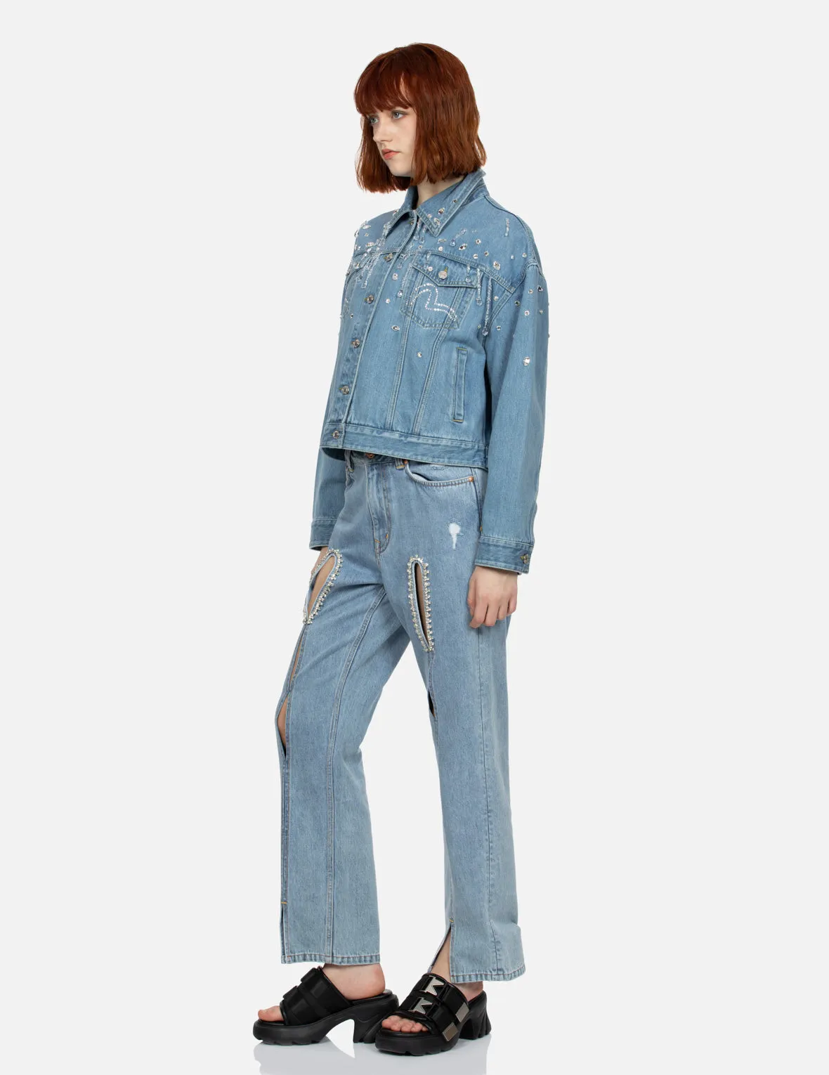 Crystal Embellished Oversized Denim Jacket sold by Evisu product image thumbnail 3