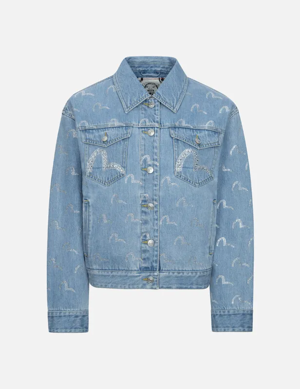 Allover Rhinestone Seagull Loose Fit Denim Jacket sold by Evisu