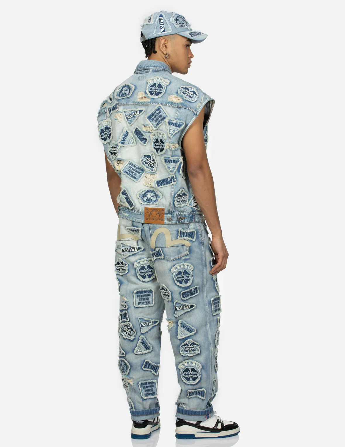 MultipleBadgesDeconstructed Loose Fit Denim Vest sold by Evisu product image thumbnail 4