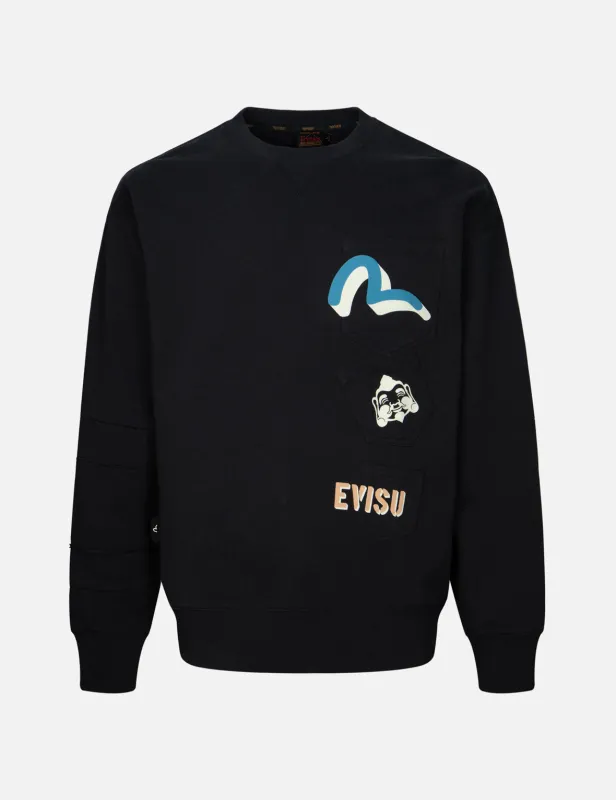 Seagull and Godhead Print Pocket Loose Fit Sweatshirt sold by Evisu