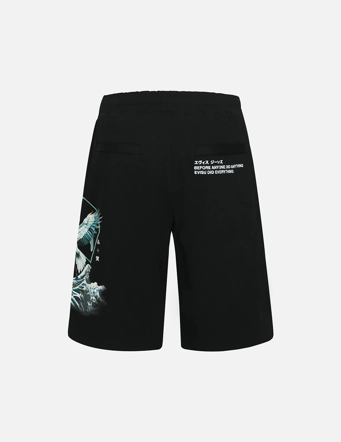 Crane and The Great Wave Print Relax Fit Sweat Shorts sold by Evisu