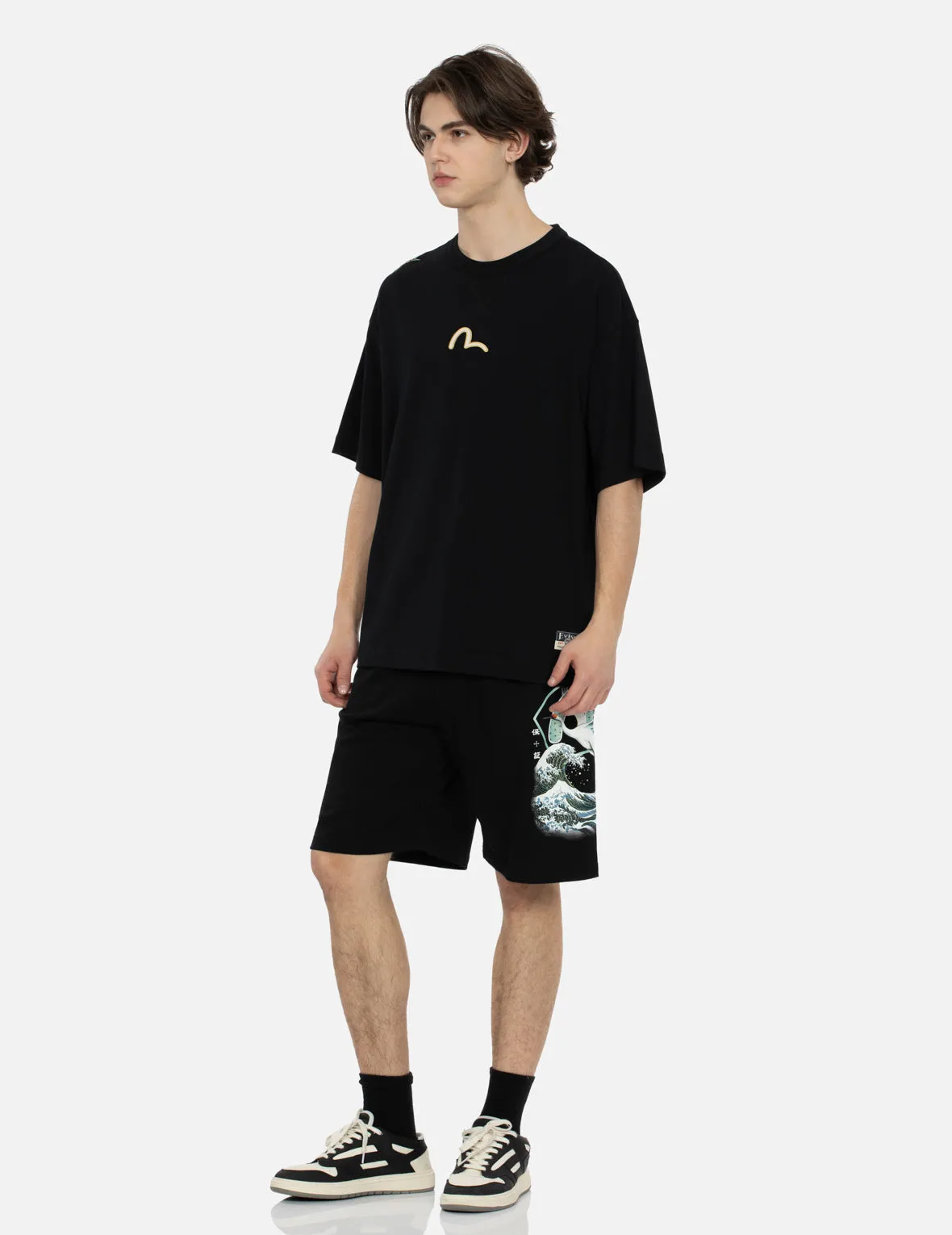 Crane and The Great Wave Print Relax Fit Sweat Shorts sold by Evisu product image thumbnail 3