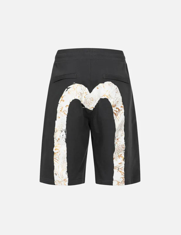 Seagull Embroidery and Brushstroke Koi Seagull Daicock Print Relax Fit Sweat Shorts sold by Evisu