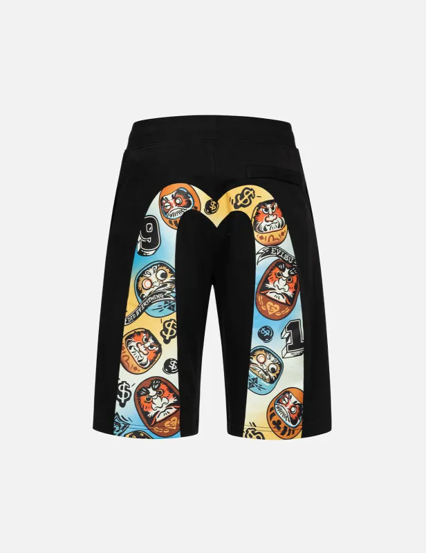 Gaming Daruma Daicock Print Regular Fit Sweat Shorts sold by Evisu