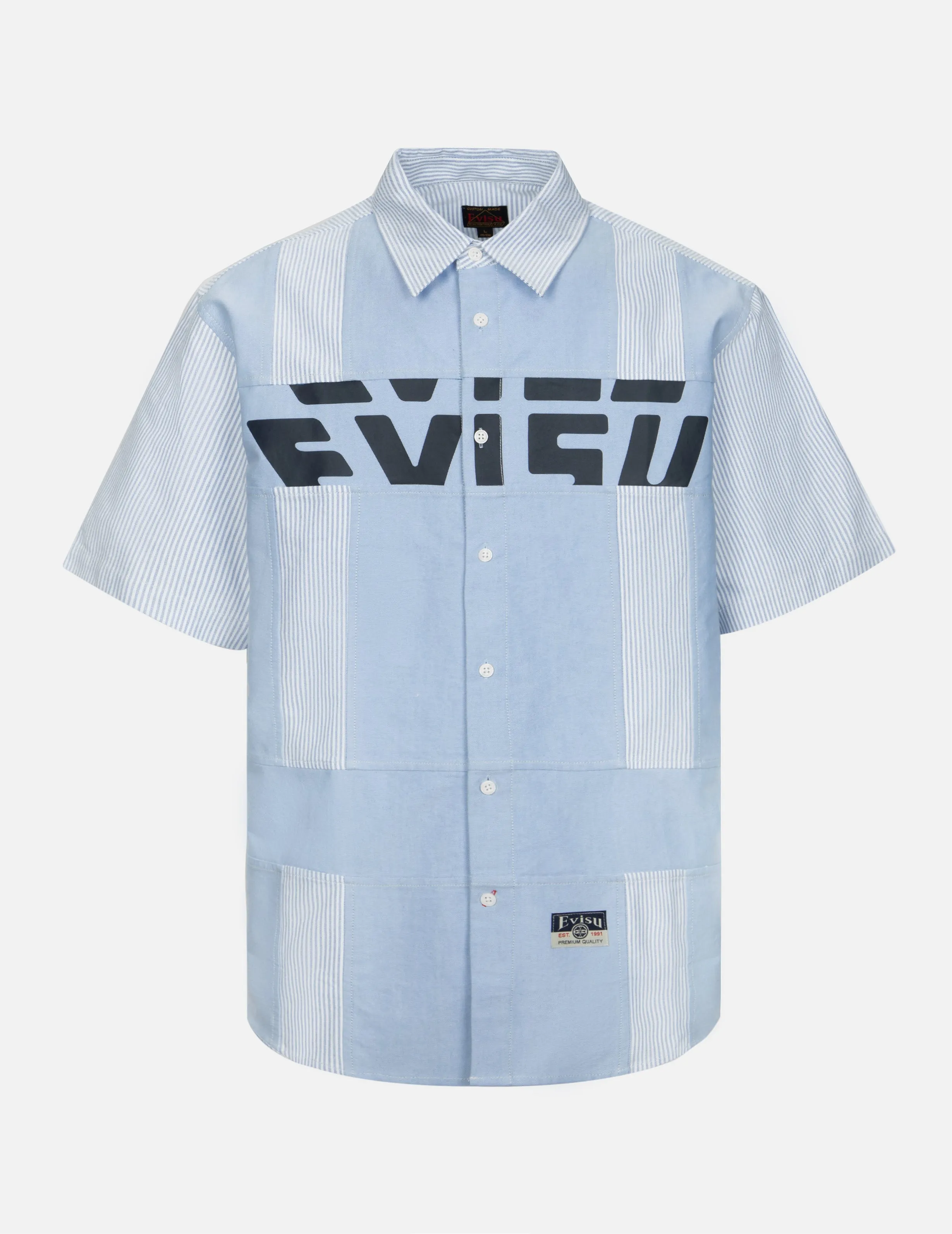 Deconstructed Logo Print and Kamon Embroidery Short Sleeves Relax Fit Shirt sold by Evisu